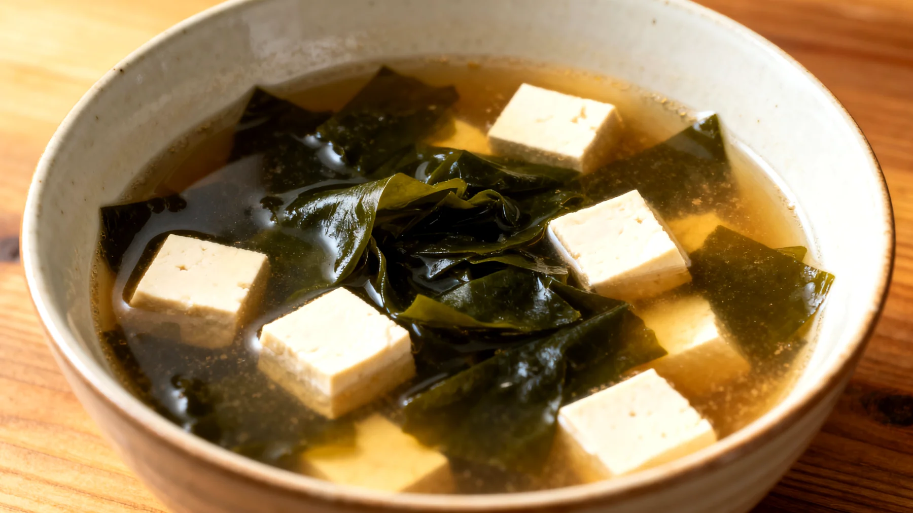 Zuppa di miso con alghe wakame e tofu"