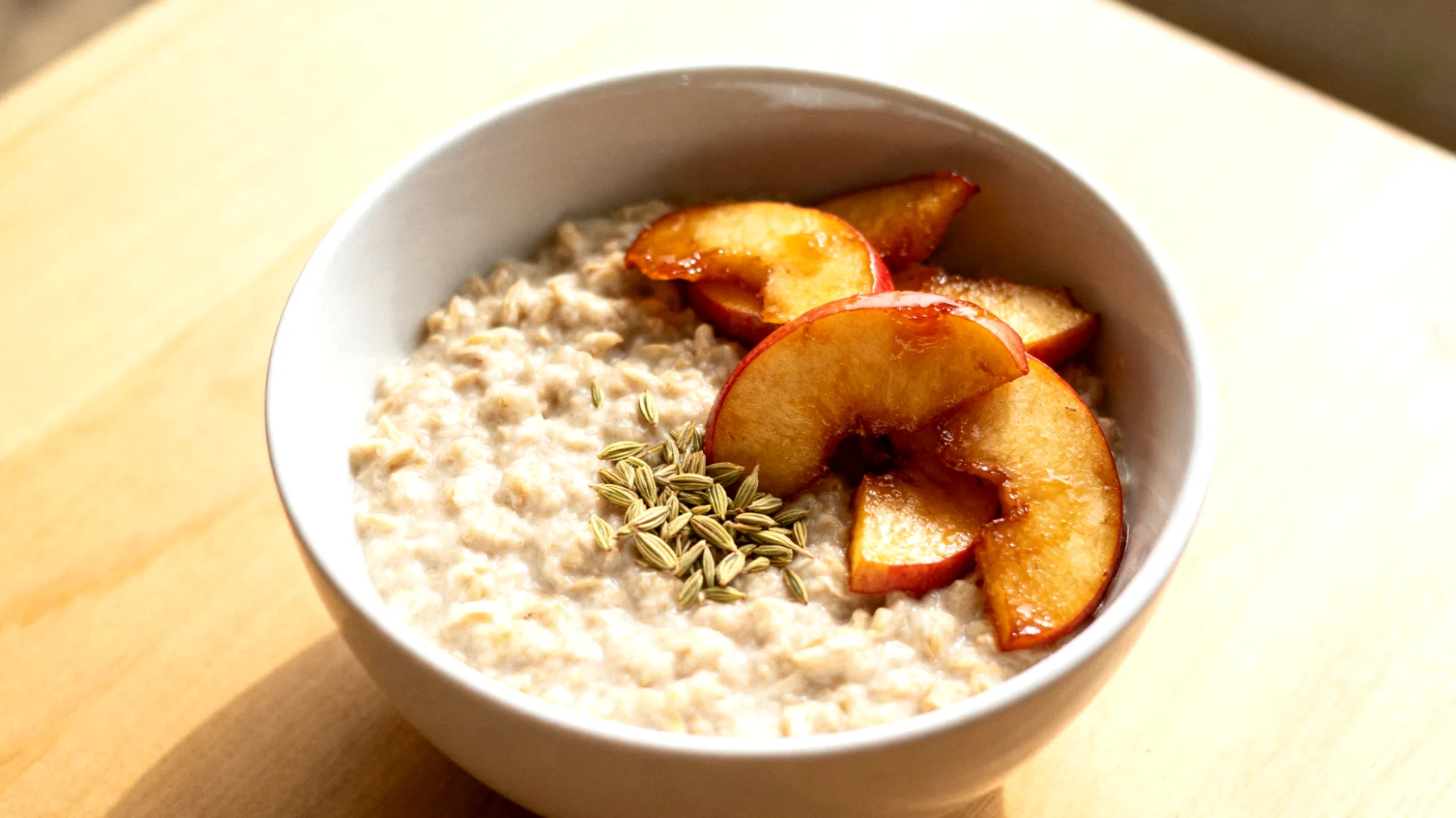 Porridge di avena con semi di finocchio e mela cotta"