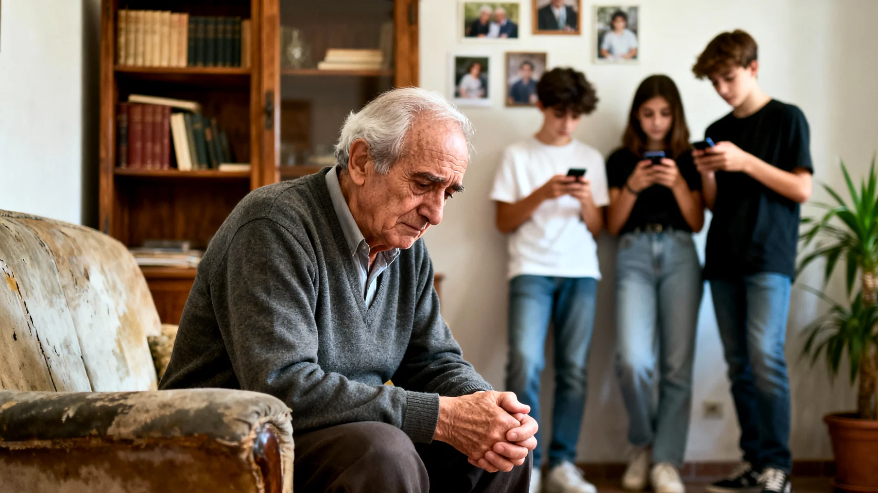 Nonno che teme di perdere il legame affettivo con i nipoti adolescenti che stanno diventando più distanti e meno interessati a trascorrere tempo con lui"